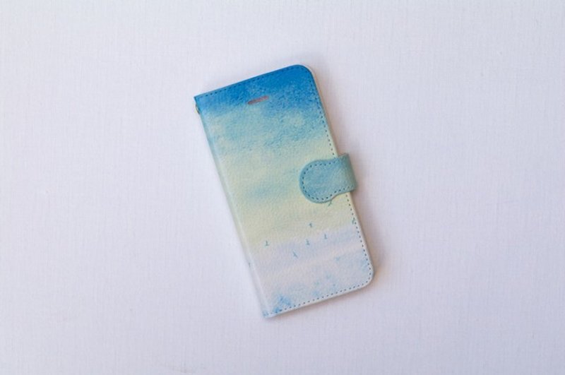 [Made to order] Notebook type iPhone case "blue, sky" - 手机壳/手机套 - 其他材质 蓝色