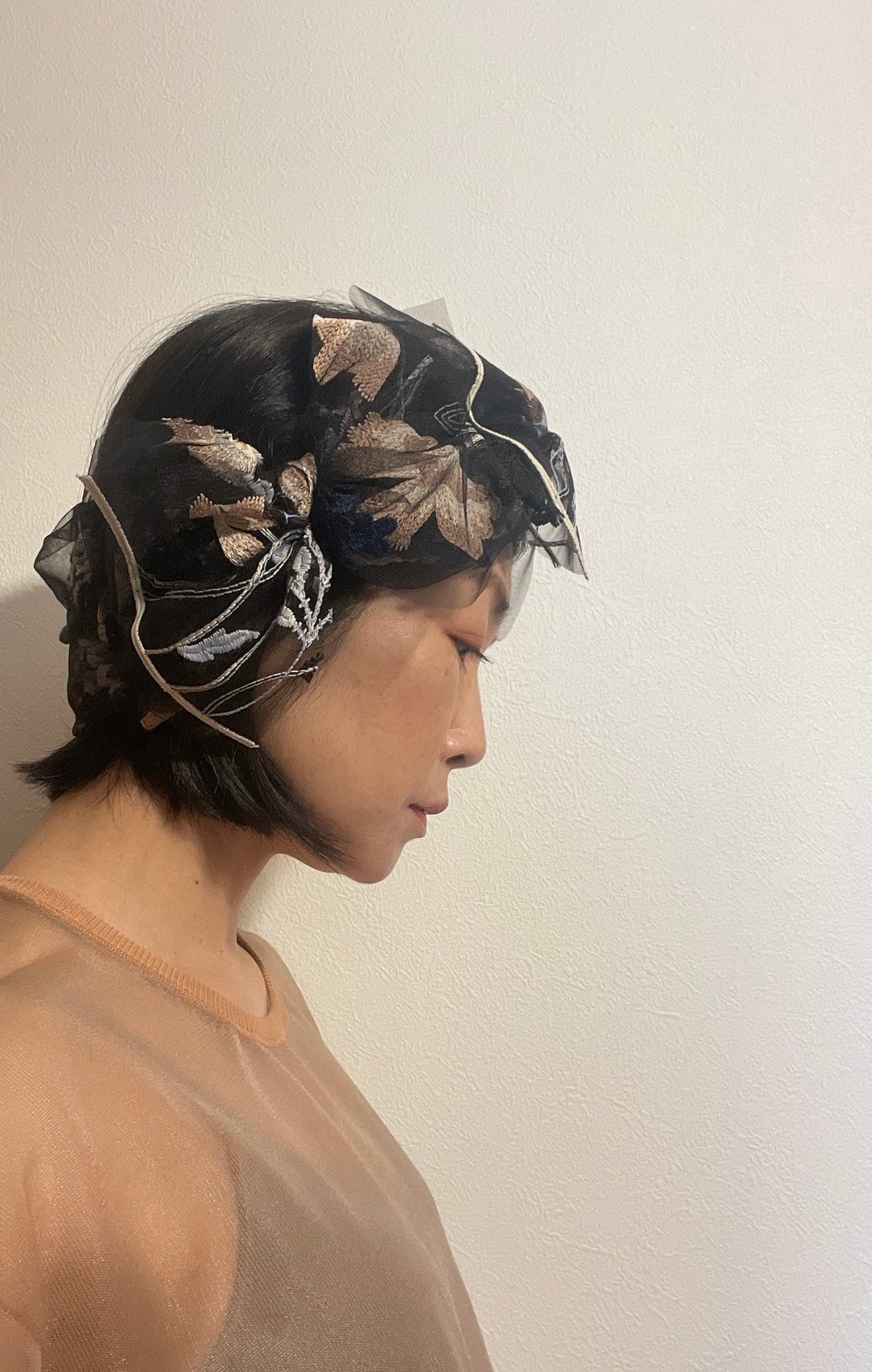 flower embroidery/Black - 发饰 - 聚酯纤维 黑色