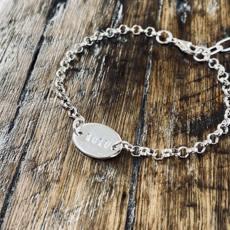 纯银 弥月 手链 椭圆字牌 可定制姓名 S348 - 手链/手环 - 纯银 银色