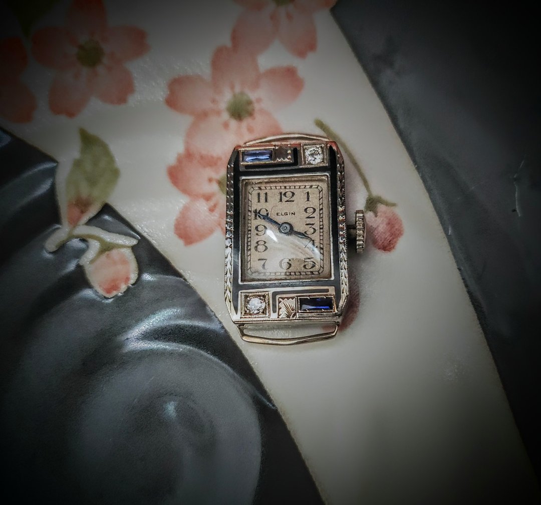 1933年 ELGIN 镀12白K镂刻雕花表带 镀14白K表壳 - 女表 - 其他金属 