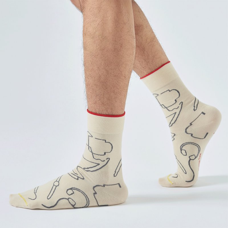 一杯美式 抗菌中筒袜 - 米(F) - 袜子 - 棉．麻 白色