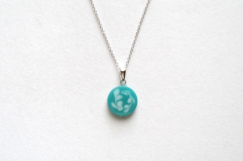 树脂艺术 拉花风格圆形坠饰・土耳其蓝 - 项链 - 树脂 蓝色