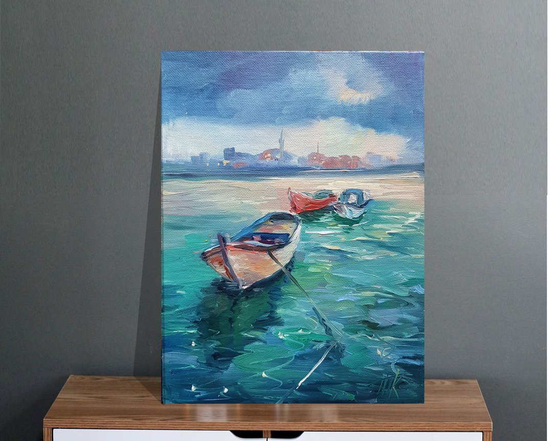 船画海原创艺术海景油画渔船墙艺术 风景油画 手工油画 油画 - 海报/装饰画/版画 - 其他材质 绿色