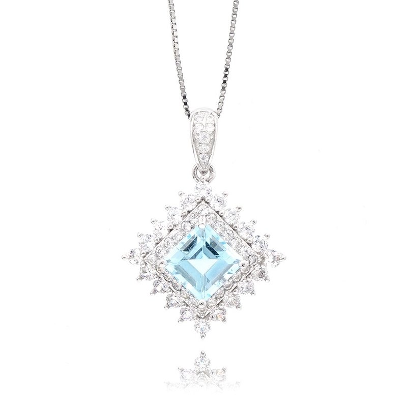 【正佳珠宝】托帕石 天空蓝 1.95克拉 方形吊坠 托帕石吊坠 - 项链 - 半宝石 多色