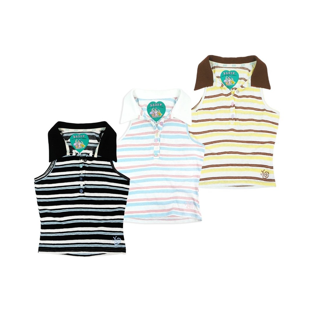 DADDY ( LGS ) | Bonny May Collar Top 可爱条纹 Polo 背心 - 女装 T 恤 - 其他材质 