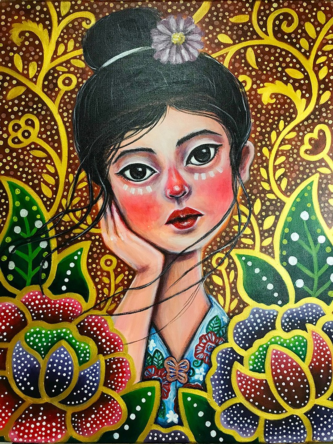Stare (batik girl 2) Original Painting on canvas - 墙贴/壁贴 - 其他材质 橘色
