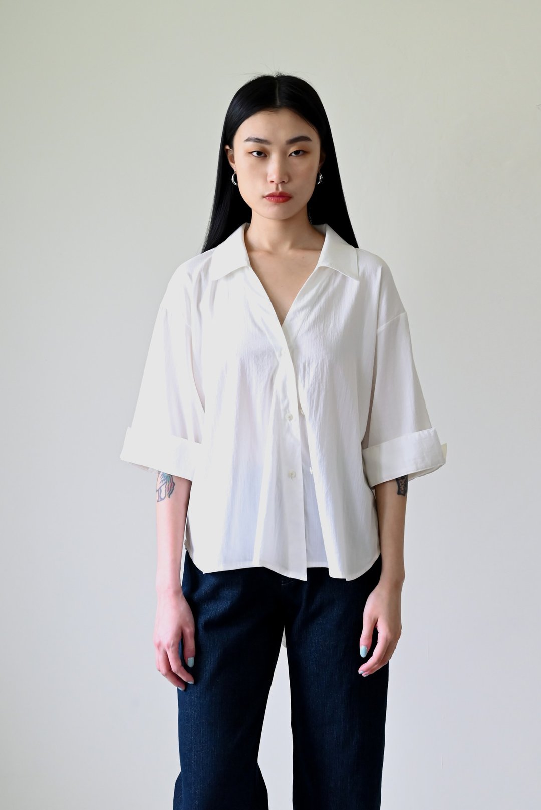 Shan Yong 棉质斜开襟七分袖衬衫(三色) - 女装衬衫 - 棉．麻 