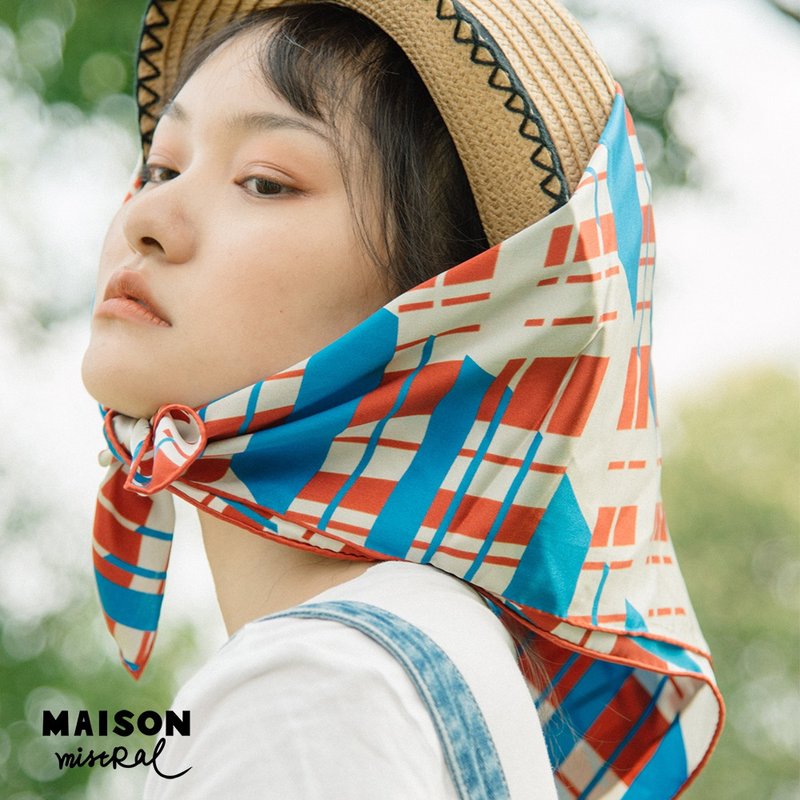 Maison Mistral 艺术家原创插画光影系列  红白蓝丝巾真丝方巾 - 丝巾 - 丝．绢 红色