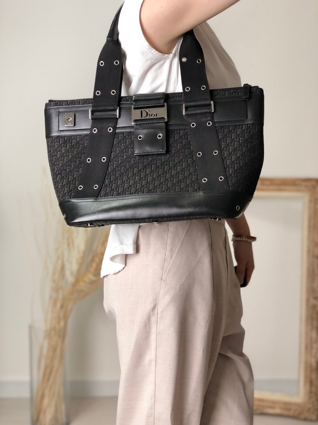 [日本直邮，全新二手包] Christian Dior Street Chic 手提包，黑标志，提花 - 手提包/手提袋 - 棉 黑色