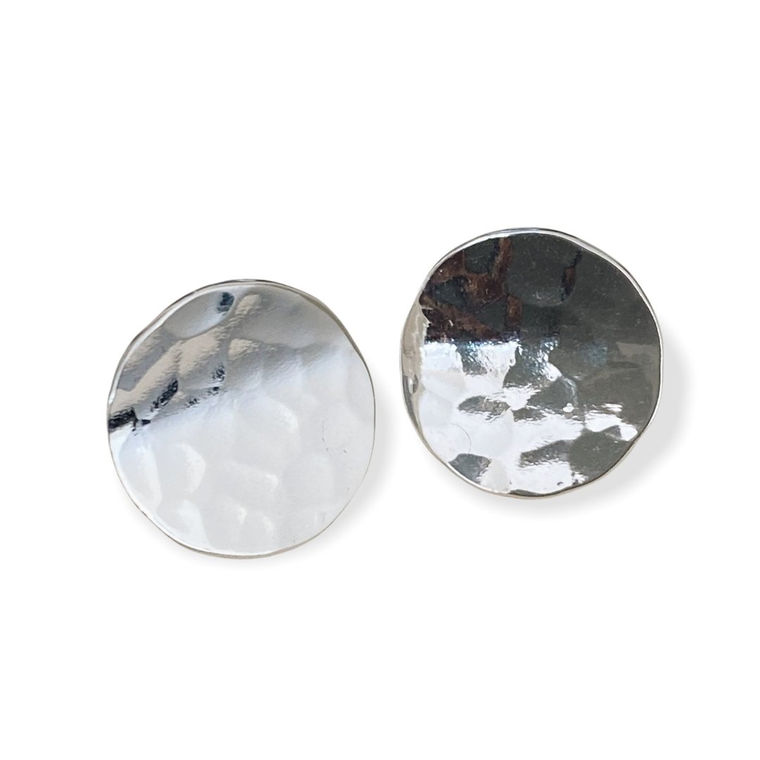 Stud Earrings Handmade Minimalist Circle Shape 925 Sterling Silver - 耳环/耳夹 - 银 银色