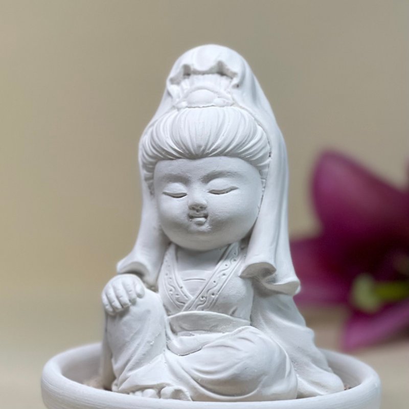 台湾原创公仔之观音小盘套组 扩香石 居家香氛 精油 薰香 宗教 - 香薰/精油/线香 - 其他材质 白色