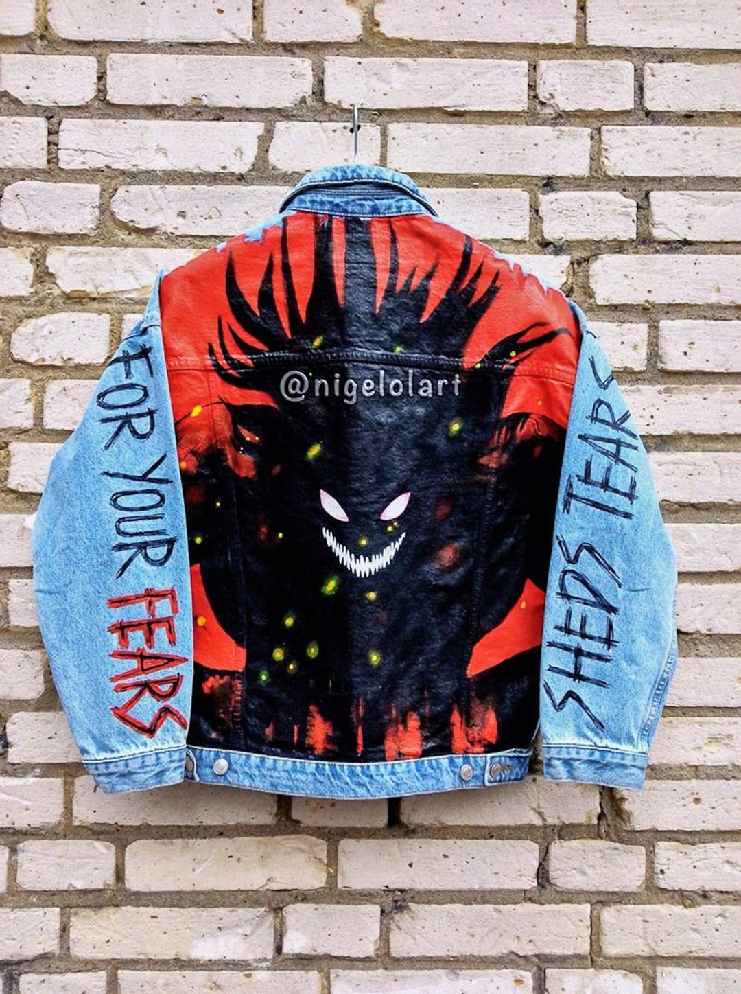Devilman crybaby 漫画 不动明 Akira fudo 不动 礼物 手绘订制丹宁外套 手工 - 男装外套 - 棉 多色