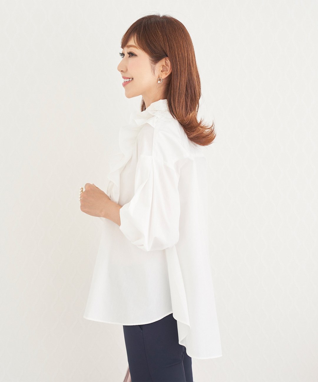 Blouse tunic double frills / Prima Scherrer - 女装衬衫 - 棉 白色