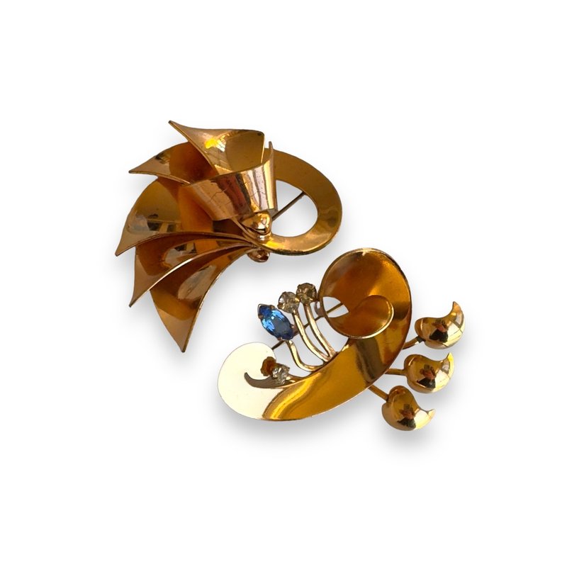 美国 Jordan Co 古董胸针 1940 年代稀有批次 2 枚复古别针美国 - 胸针 - 纯银 金色