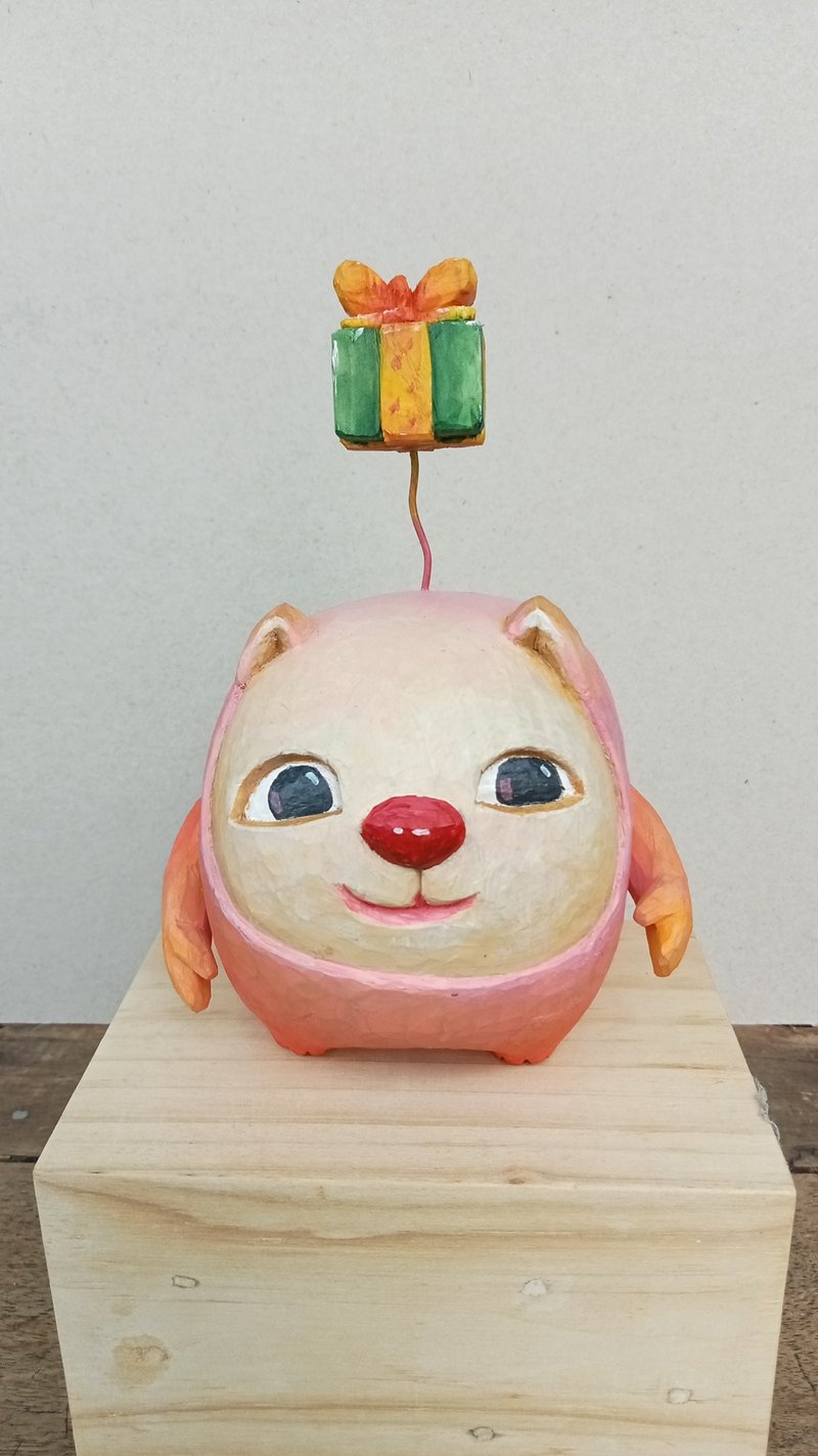 粉红猫和她的礼物 - 玩偶/公仔 - 木头 粉红色