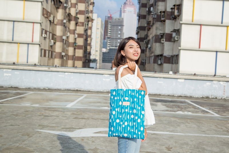 吃饭了 / 蓝 餐具  / 简约手袋 肩背包 帆布包 - 侧背包/斜挎包 - 棉．麻 