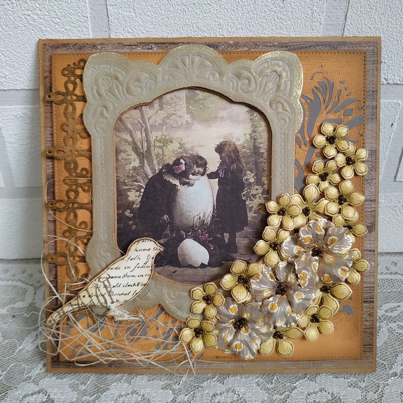 复活节快乐卡片。附礼盒的手工卡片。复古风格卡片 - 卡片/明信片 - 纸 多色