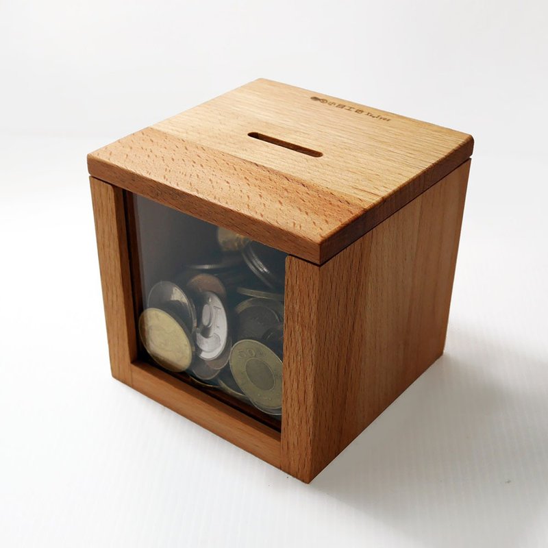 财源滚滚来 存钱筒 存钱桶 实木  10x10x10cm 小目工坊 - 储蓄罐 - 木头 咖啡色