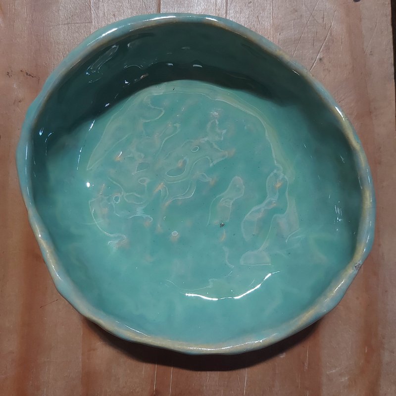 湖水粉绿手捏陶深盘 - 盘子/餐盘/盘架 - 陶 绿色