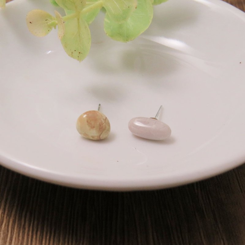 宝石系列 / 莫兰迪色天然玛瑙耳钉(橘灰粉)一对 / 925银 - 耳环/耳夹 - 其他金属 银色