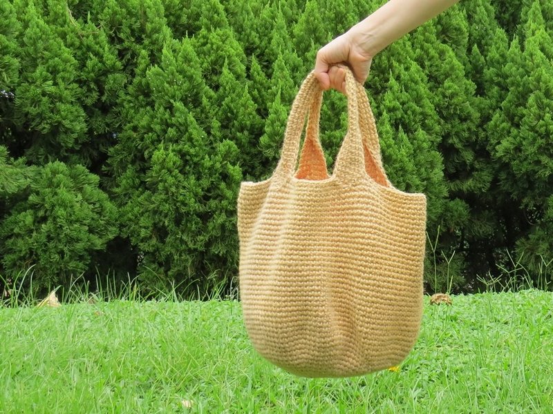 棉麻线手工编织手提袋 - 手提包/手提袋 - 棉．麻 咖啡色