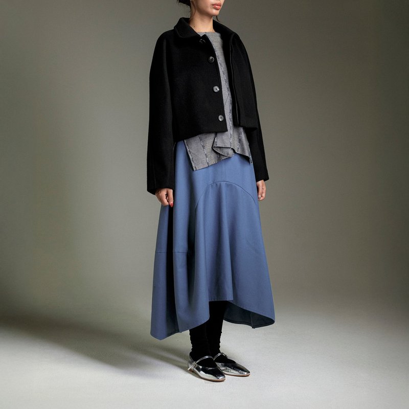 缓域立体弧线剪裁中长裙 - 裙子 - 其他材质 黑色