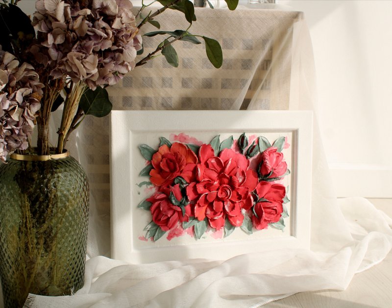 Red rose bouquet textured painting, flowers artwork, 3d painting - 墙贴/壁贴 - 其他材质 