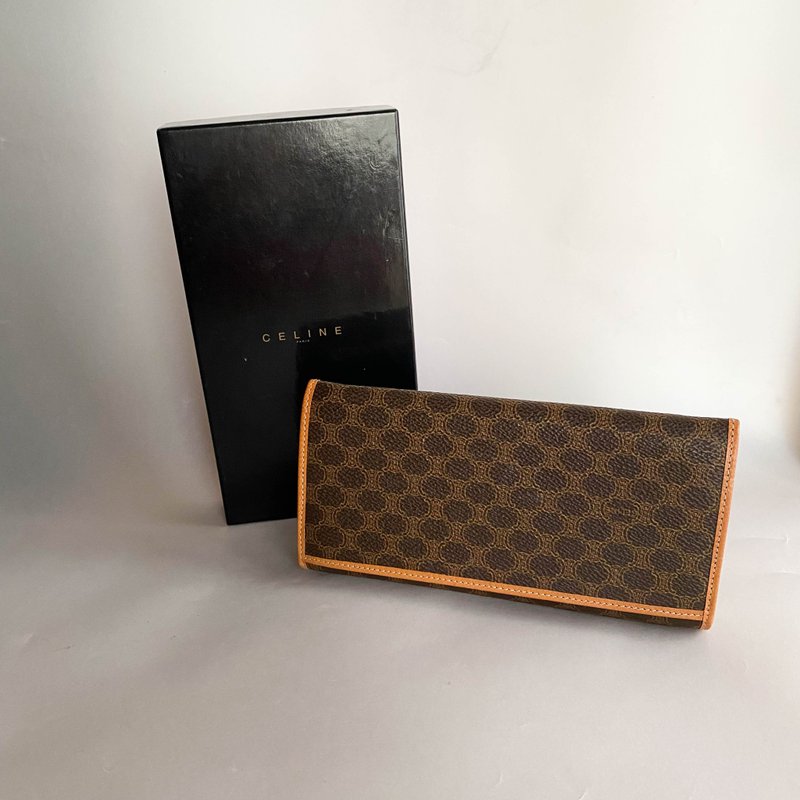 中古Celine赛琳│古着│钱包│长银包│啡色长夹│零钱包│卡片套 - 皮夹/钱包 - 真皮 咖啡色