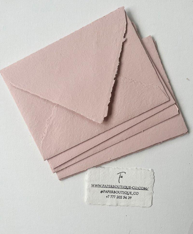 手工植感尘粉玫瑰信封，环保棉纸，婚礼邀请函，日本插画 - 喜帖 - 纸 粉红色