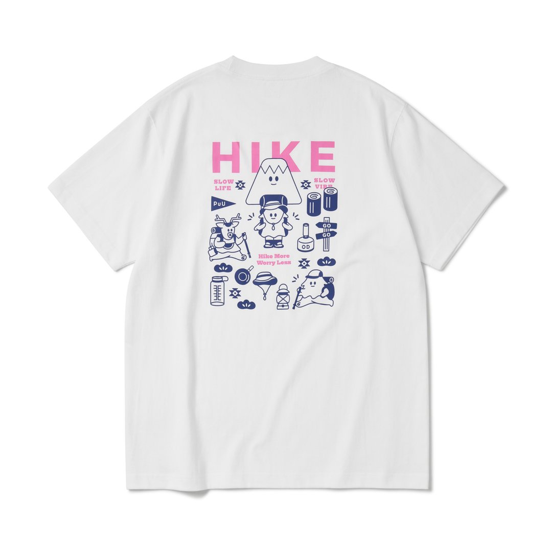 Camperpuu - HIKE(白色) 重磅插图T 露营 行山 登山 旅行 情侣 - 女装 T 恤 - 棉 