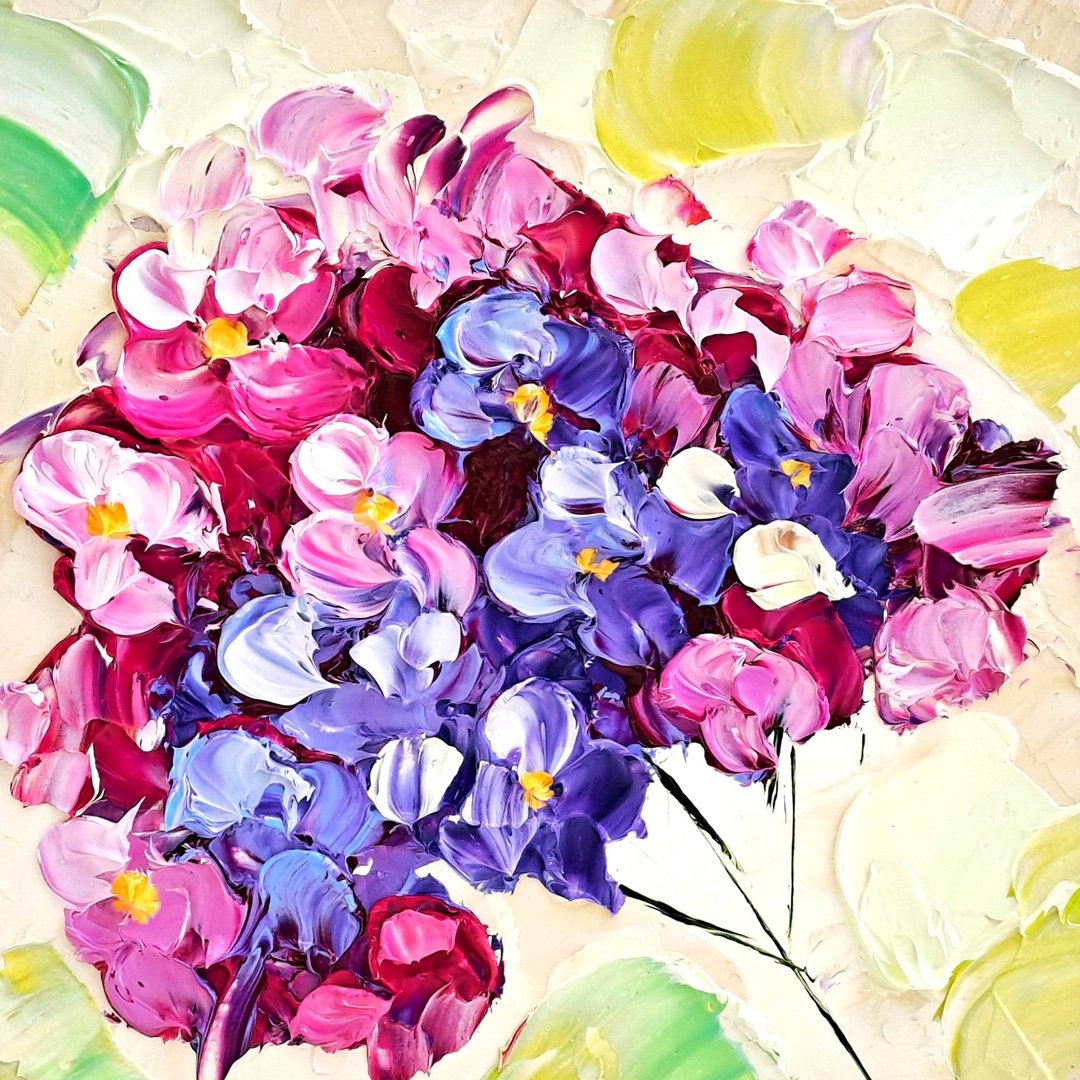 Hydrangea Painting Impasto Flowers Original Art Floral Oil Painting Flower Art - 海报/装饰画/版画 - 其他材质 多色