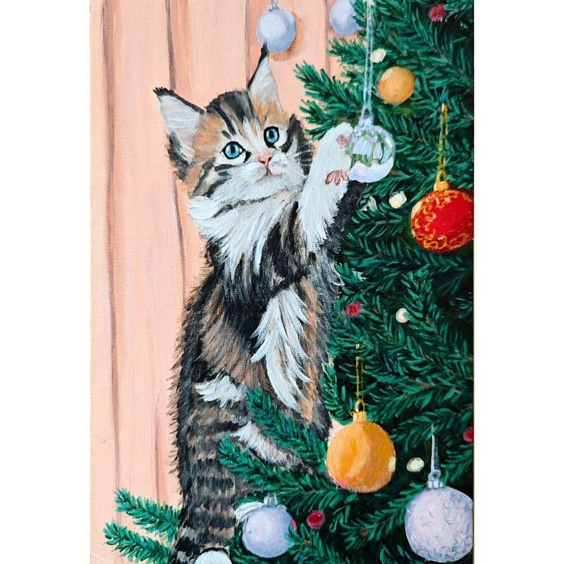 圣诞树旁的小猫原创手工墙壁艺术 作者 RinaArtSK - 墙贴/壁贴 - 其他材质 多色