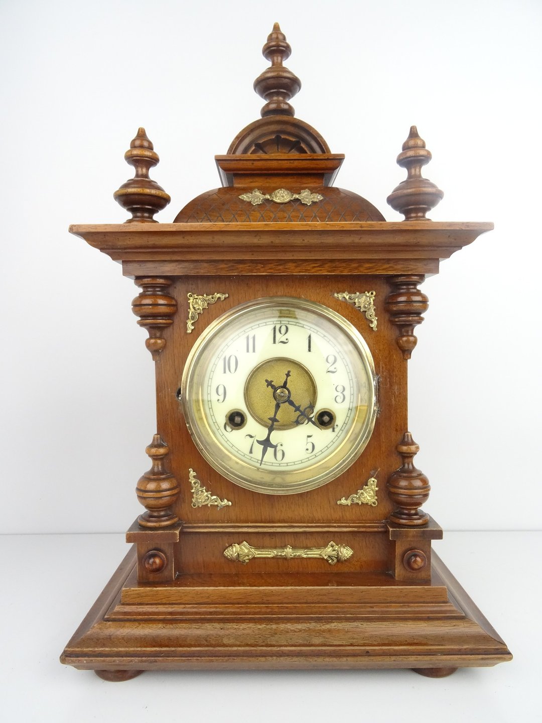 German Antique Mantel Bracket Clock Art Deco Junghans Castle 1920s Black Forest - 时钟/闹钟 - 木头 咖啡色