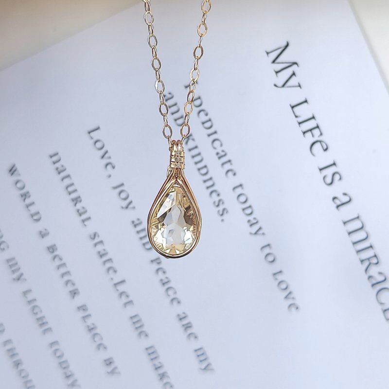 天然黃水晶項鍊吊墜切面水滴黃水晶14kGF簡約風格项链 - 项链 - 水晶 黄色