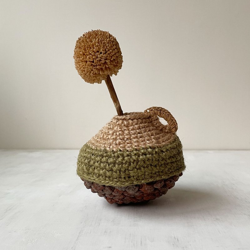 果实编织花器 / 小耳双色 / 干燥花 / 松果 / 圣诞礼物 - 花瓶/陶器 - 植物．花 绿色