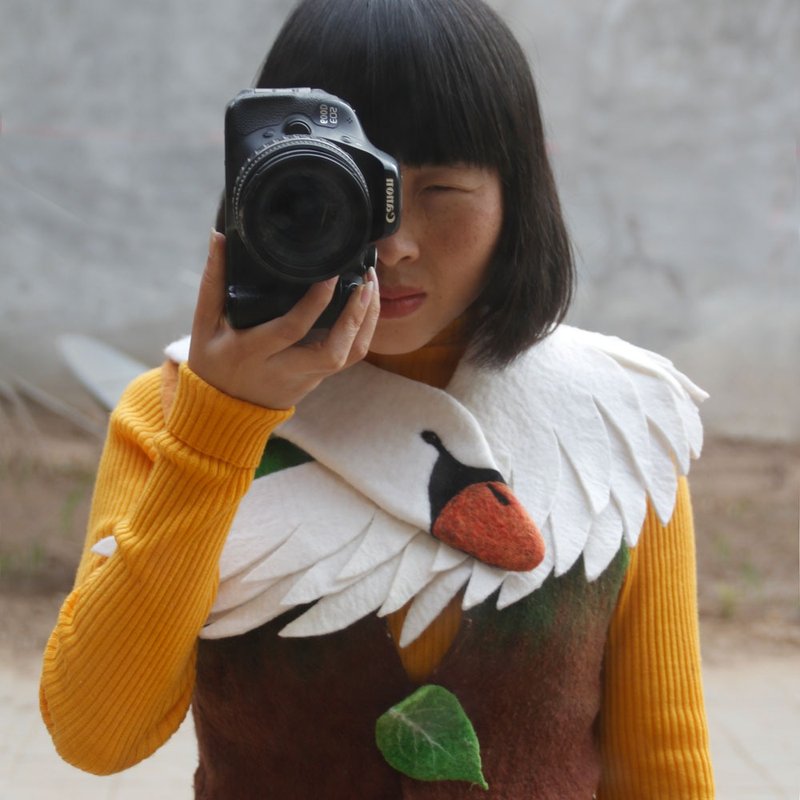 羊毛毡白天鹅陪伴围巾 DIY创意手作动物造型披肩 逼真皮草围脖 - 围巾/披肩 - 羊毛 白色