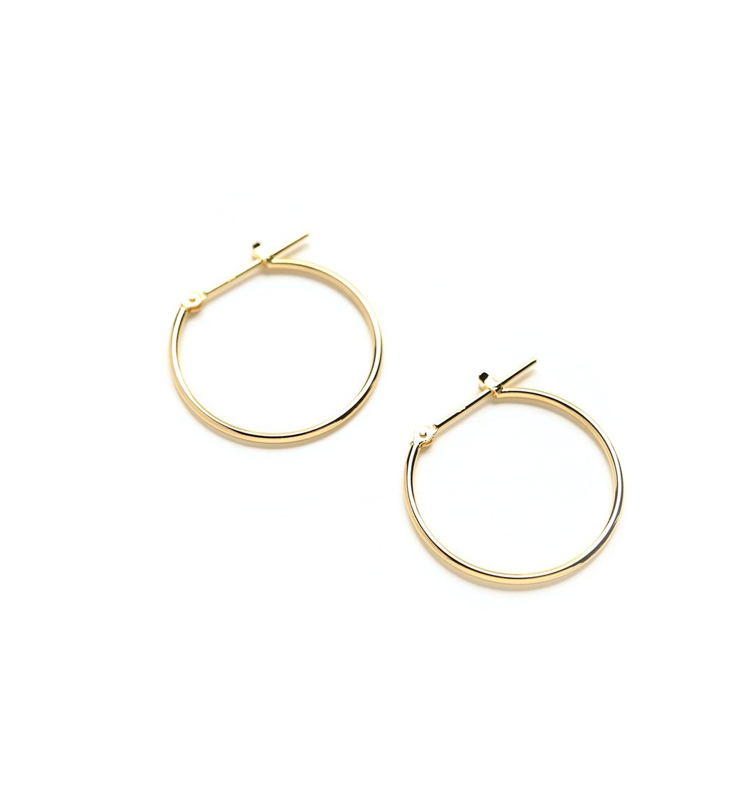 [Made in Japan] K18YG (18K Yellow Gold) Crossing Hoop Earrings 20mm x 1mm [Pair] - 耳环/耳夹 - 其他金属 金色