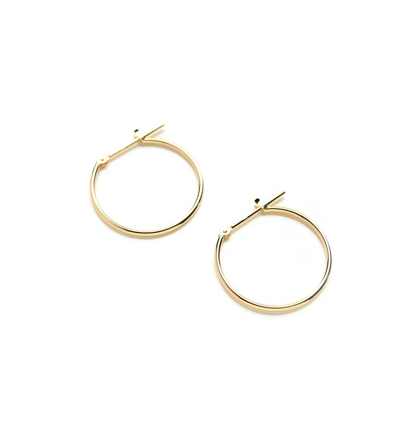 [Made in Japan] K18YG (18K Yellow Gold) Crossing Hoop Earrings 20mm x 1mm [Pair] - 耳环/耳夹 - 其他金属 金色
