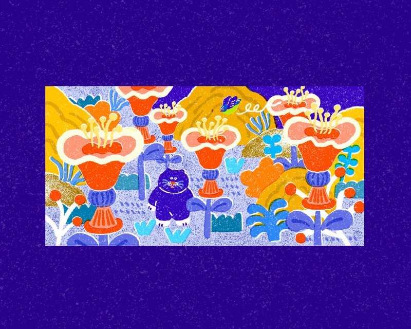 布鲁玛鲁与鸟朋友—异世界花园 - 卡片/明信片 - 纸 蓝色
