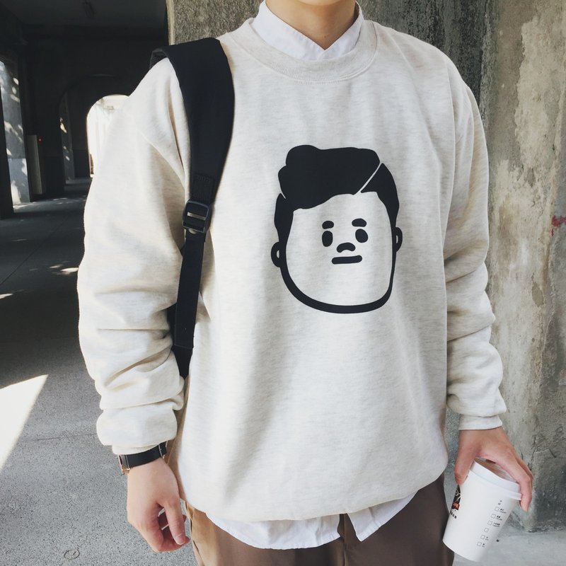 油头介太-刷毛中性大学T-麻花白 - 中性连帽卫衣/T 恤 - 棉．麻 