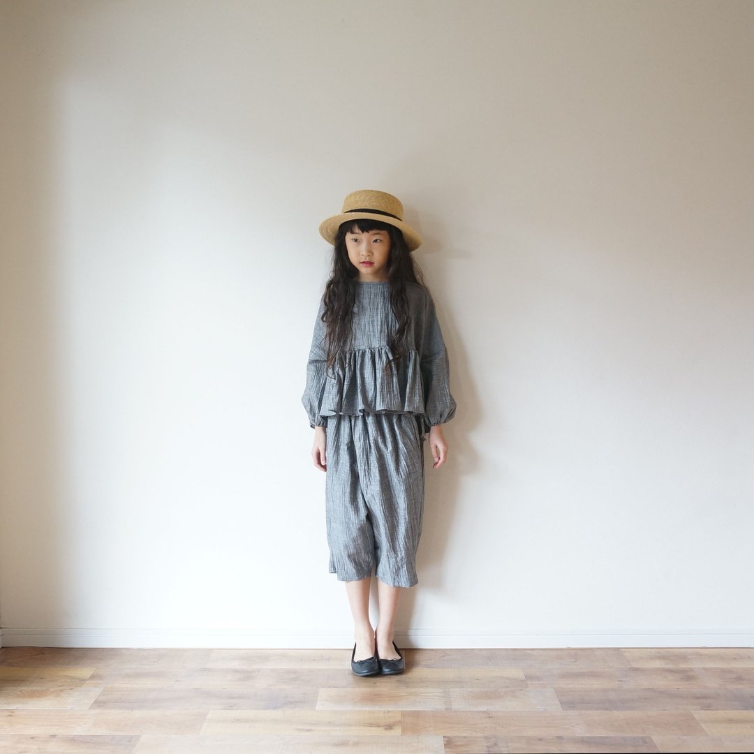 Linen washers gather blouse kids 1 (80cm ~), 2 (100cm ~) size - 亲子装 - 棉 灰色