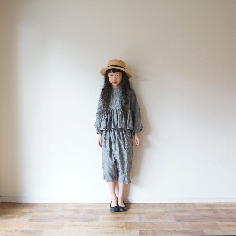 Linen washers gather blouse kids 1 (80cm ~), 2 (100cm ~) size - 亲子装 - 棉 灰色