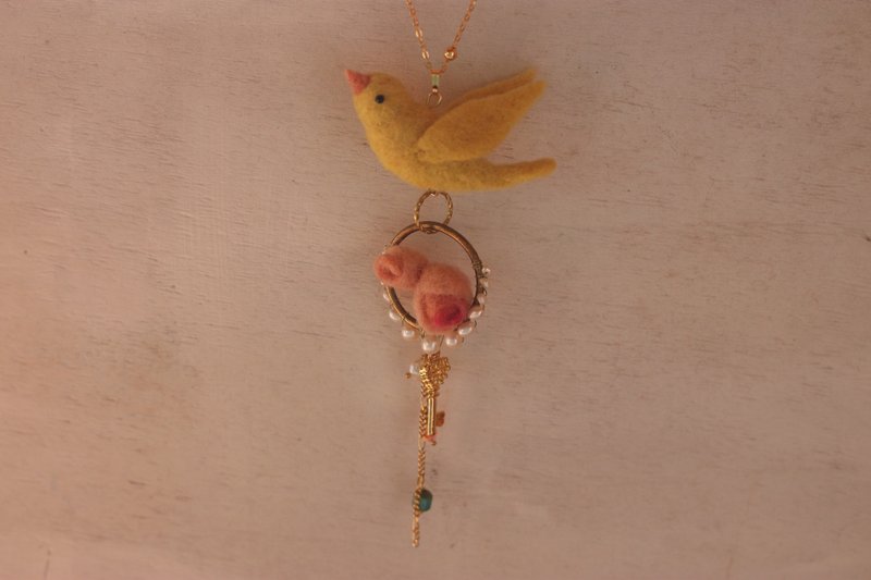 天然植物染金丝雀玫瑰项链 订做款 (小) - 项链 - 羊毛 黄色