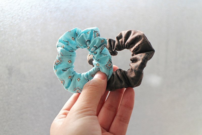 手工迷你发圈/发束 - 老地砖与土壤 - 发饰 - 棉．麻 蓝色