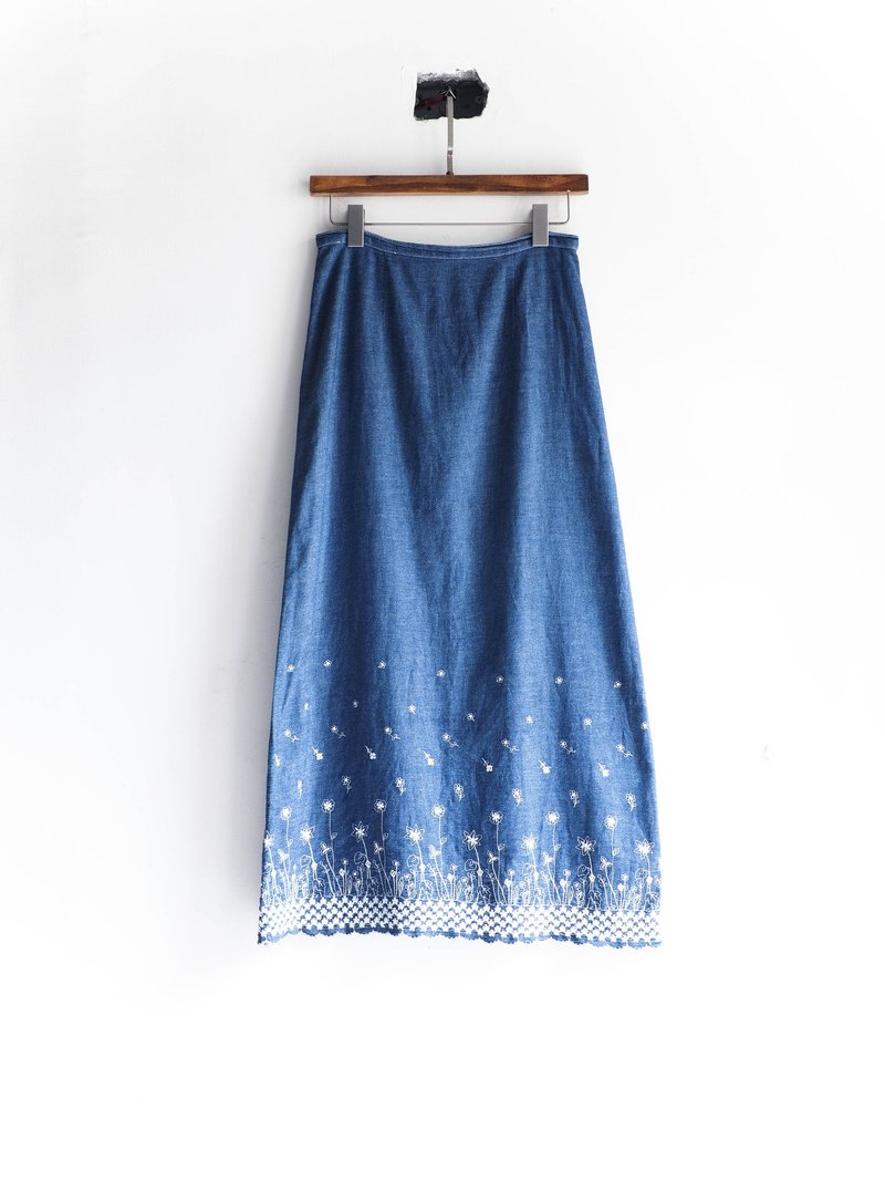 河水山 - 福冈海流春季恋爱花海 棉料丹宁古董直筒裙 日本高校生 古着 oversize vintage dress denim - 裙子 - 棉．麻 蓝色