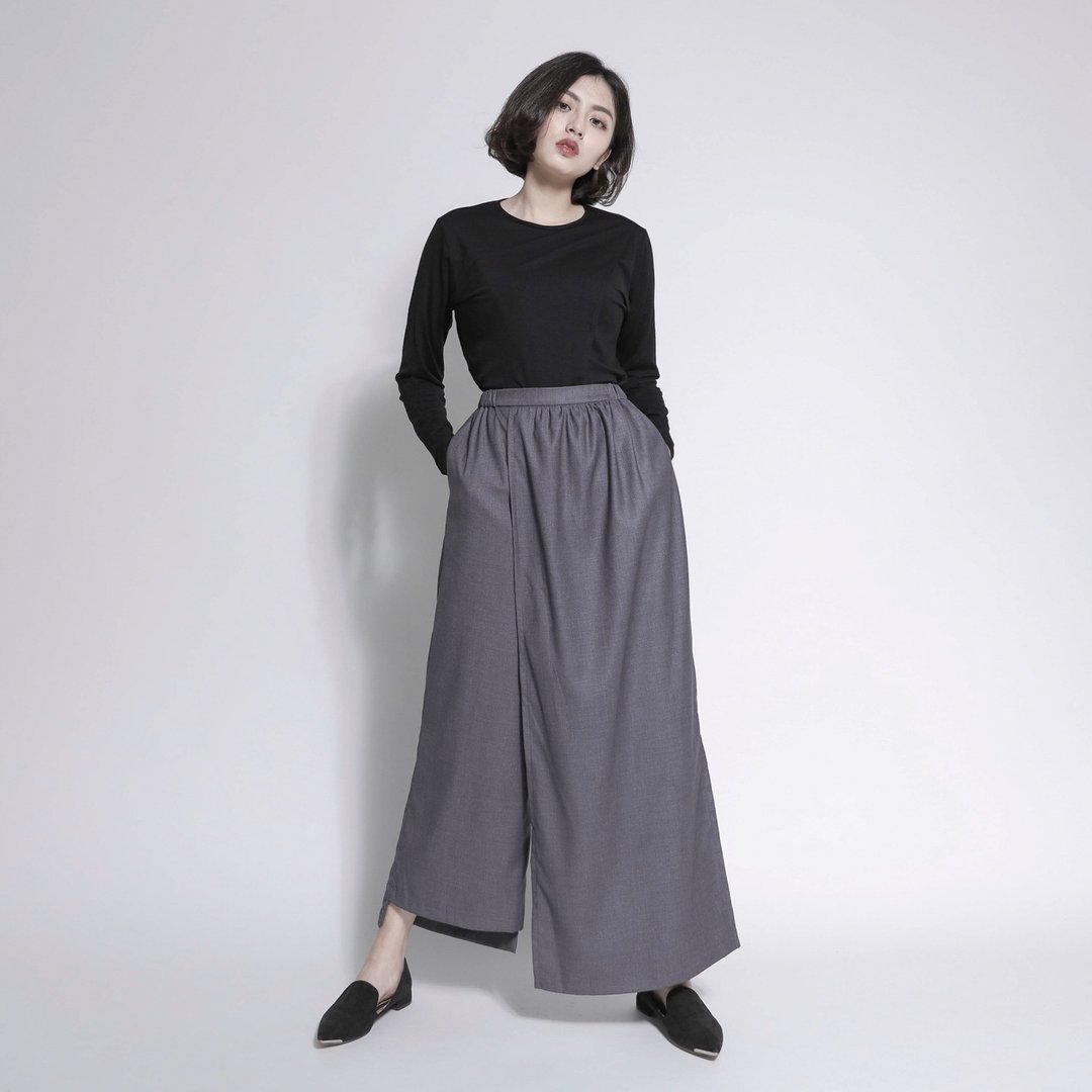 Pedestrian 行者宽裤裙_7AF201_灰 - 女装长裤 - 棉 灰色