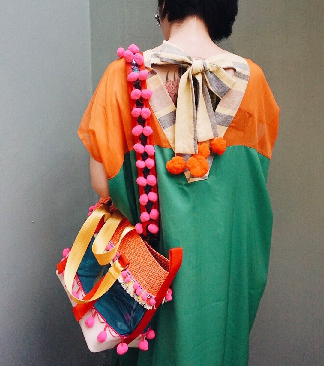 'MOROCCO-Bow' Beach / Summer Tunic Dress in Green Satin : ONE SIZE - 洋装/连衣裙 - 棉 绿色