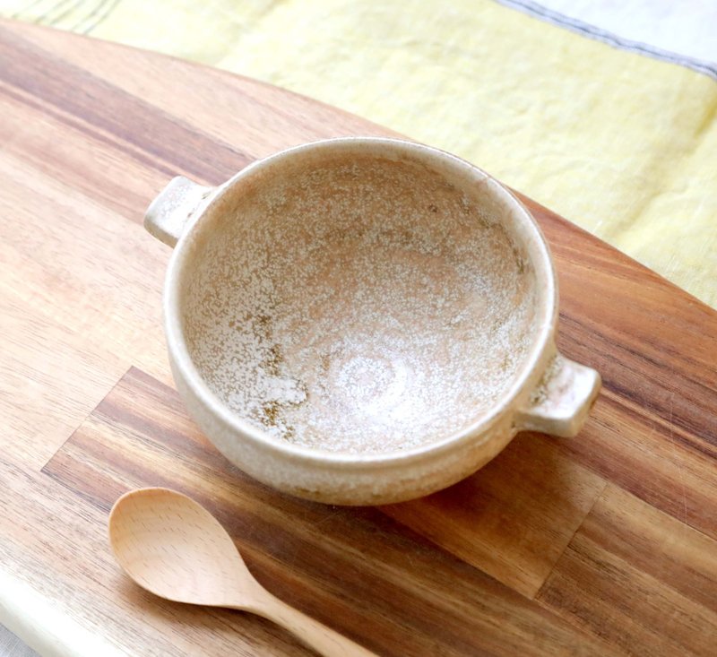 白褐色附耳汤碗 - 碗 - 陶 卡其色