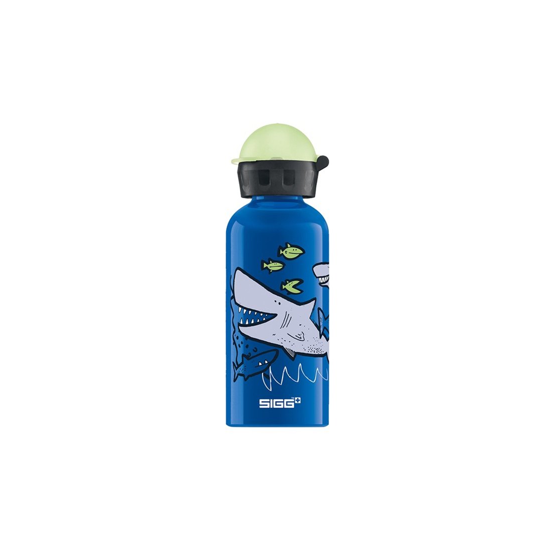 瑞士百年SIGG儿童冷水壶/防漏水壶 400ml - 微笑鲨鱼(夜光) - 水瓶/水壶 - 其他金属 多色