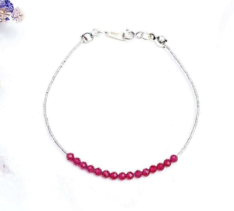 12星座守护石-牧羊座 Aries 红刚玉 925纯银手链 交换礼物 圣诞节 - 手链/手环 - 宝石 红色